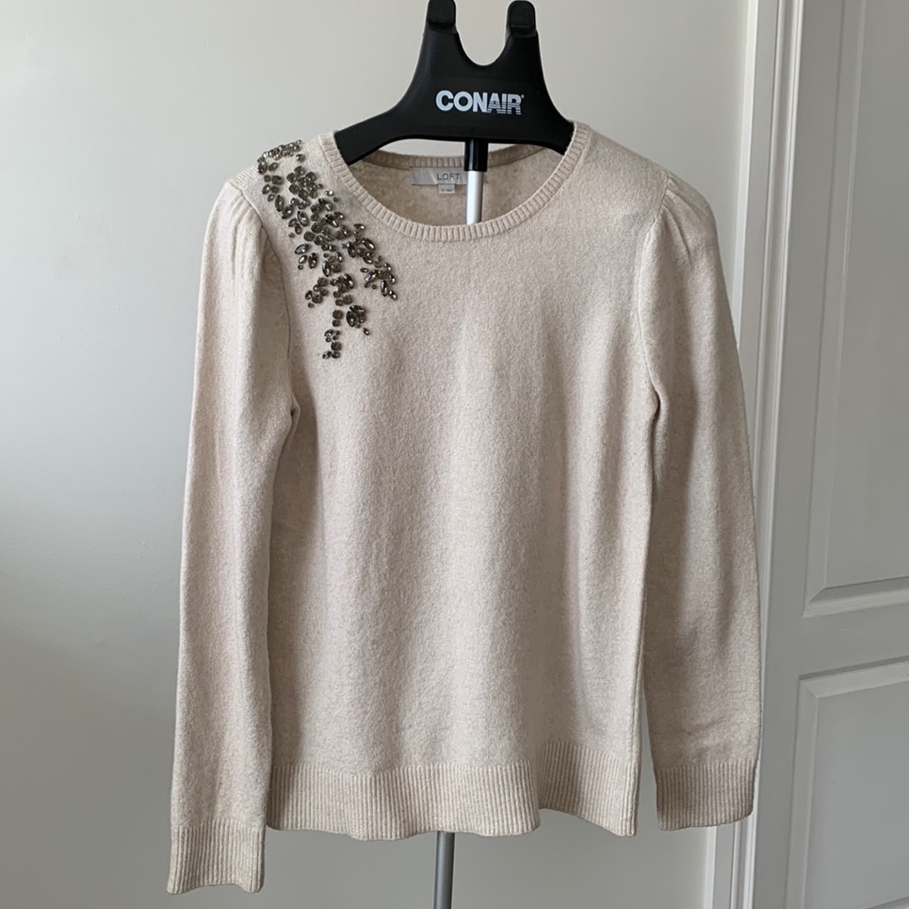 Size S-M Ann Taylor Loft soft wool blend sweater with jewel embellishments